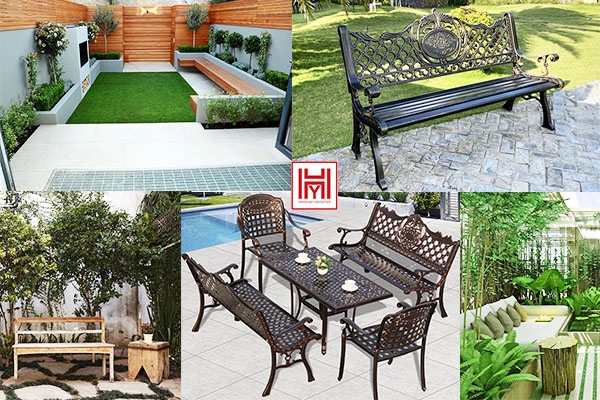 Cách thiết kế sân vườn với băng ghế dài cực chill