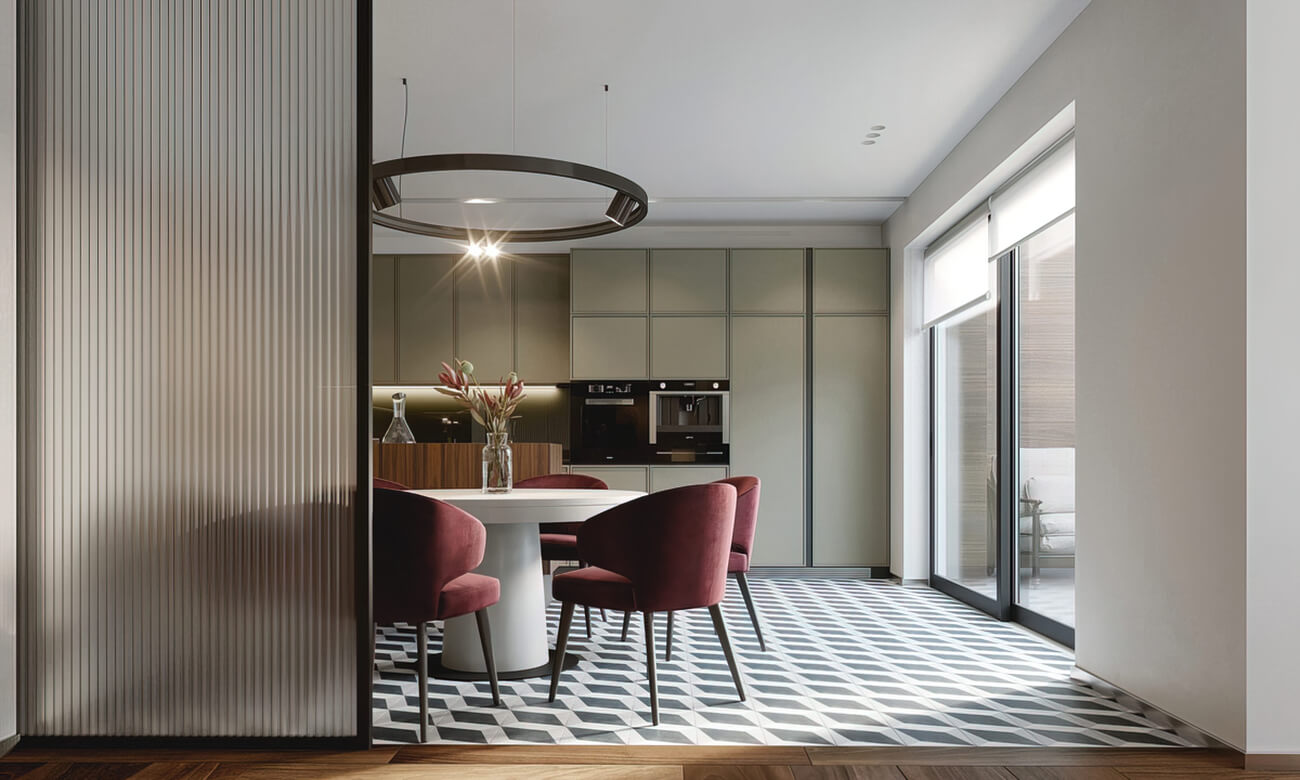 Thiết kế nội thất căn hộ 160m2 với điểm nhấn màu nâu, đỏ