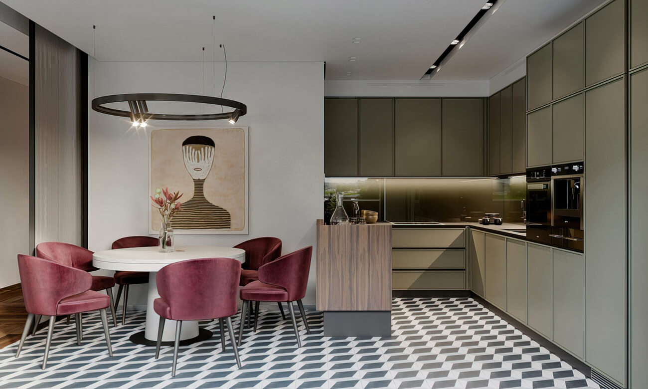 Thiết kế nội thất căn hộ 160m2 với điểm nhấn màu nâu, đỏ